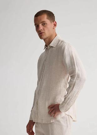 Льняна світла бежева сорочка довгий рукав 100% льон massimo dutti р. м, s льняная мужская рубашка беж лен длинный рукав