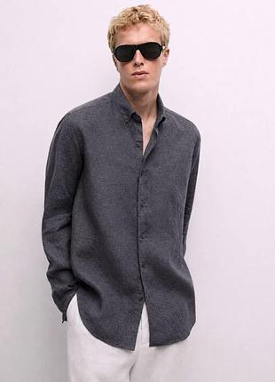 Сорочка лляна чоловіча massimo dutti довгий рукав стильна модель преміальної якості