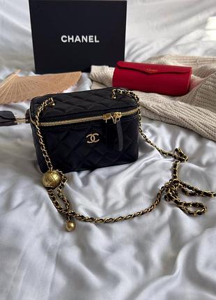 Сумка преміум classic black lambskin pearl crush vanity bag gold, номер✅
