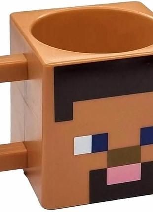 Кружка-кухоль чашка майнкрафт minecraft steve стів пластик коричнева