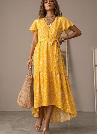 Хлопковое длинное платье в цветочный принт shein