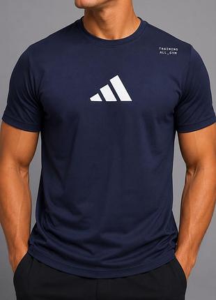 Чоловіча футболка adidas 100% бавовна,темно-синя,літня с принтом /s-2xl