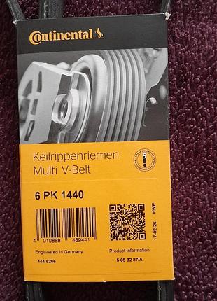 Поліклиновий ремінь continental (модель 6pk1440), призначений для приводних систем двигуна.ремінь має 6 ребер, довжина 1440 мм.