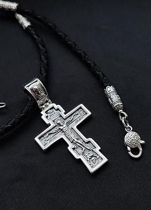 Серебряный крестик и шнурок со вставками из серебра 925 пробы с чернением 846/4+кр0180 60