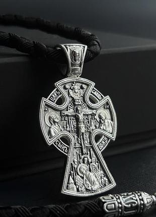 Серебряный крестик и шнурок со вставками из серебра 925 пробы с чернением 846/4+кр0185 70
