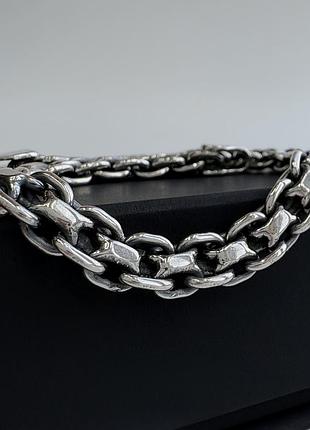 Мужской серебряный браслет meridian 925 пробы плетения "двойной якорь" с чернением 24106/319 19,5