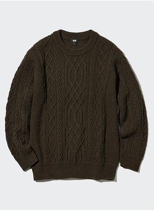 Теплий фактурний светр, джемпер у косах uniqlo, у складі вовни