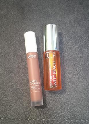 Помада mate lip fluid и масло для губ sweat peach