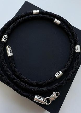 Шнурок з срібними закінченнями і вставками meridian 925 проби 866/4тр 50