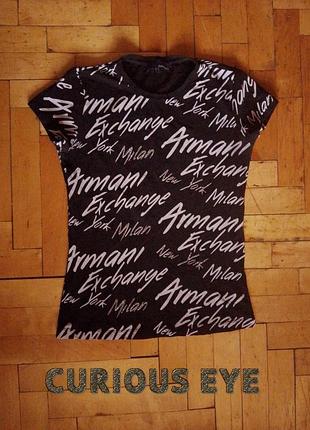 Брендова футболка з принтом armani exchange зі стразами на написах