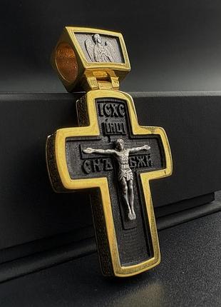 Срібний хрестик з ебеновим деревом, позолотою та чорнінням кр013ез