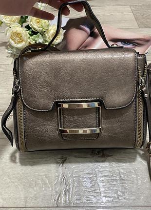 Бронзовая сумочка, сумка крос-боди эко-кожа, клатч в стиле zara