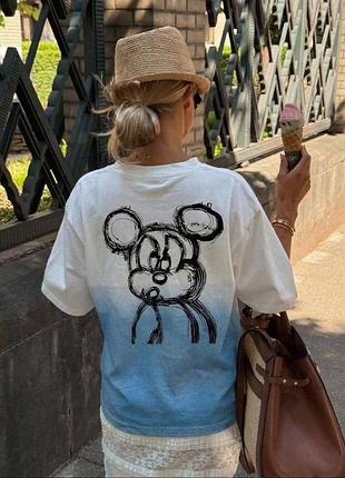 Накладний платіж ❤ турецька оверсайз подовжена футболка двокольорова з принтом мікі маус mickey mouse