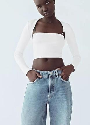Болеро zara біле кроп кардиган з довгим рукавом нове без бірки розмір l