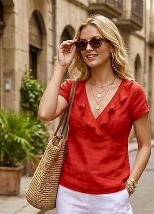 100% льняна блуза m&s футболка червоного кольору