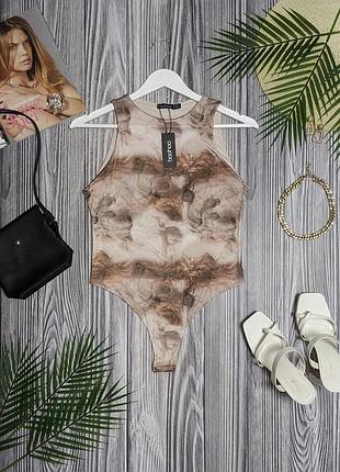 Боди в коричнево-бежевых тонах в разводах boohoo #3875