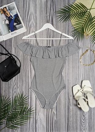 Трикотажный боди в полоску с оборкой из вискозы topshop #3941