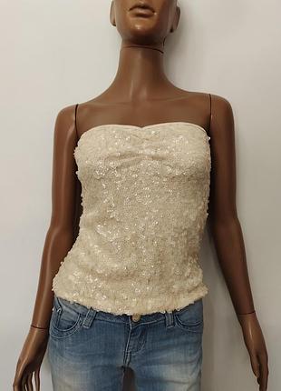 Нарядный корсетный топ в пайетки vila clothes блестящий топ бюстье кремовый s/m