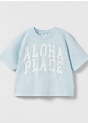 Голубая тонюсенькая футболка для девочки zara р.9-10
