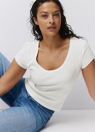 Футболка майка женская h&m в рубчик белая стильная базовая модель