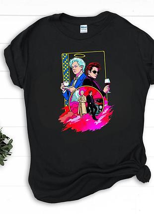 Футболка унісекс бавовняна чорна з принтом «добрі передвісники / good omens»