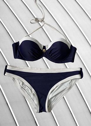 Жіночий купальник ted baker 34c/d m оригінал тед бейкер стан ідеал роздільний синьо-білий пуш ап push up пляжний літній 44 46