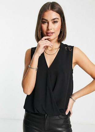 Элегантная черная блуза с кружевом new look uk 12