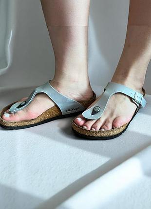 Сріблясті в'єтнамки birkenstock gizeh шльопанці ортопедичні жіночі сірі сланці оригінал