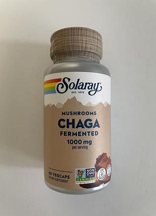 Ферментовані гриби чага (fermented chaga mushroom) 60 капсул, solaray
