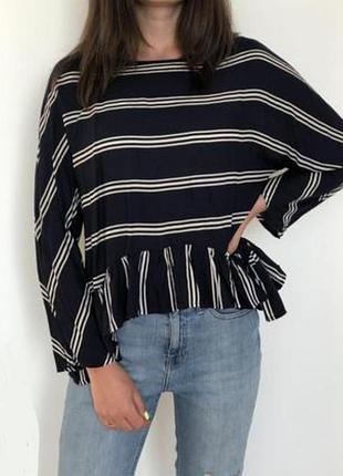 Блузка zara woman з преміальної джинсової колекції в синьо-білу смужку