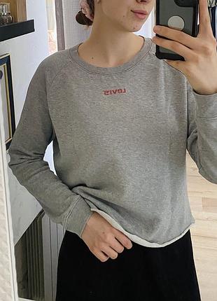 Світшот лонг лонгслів levi’s s сірий з логотипом необроблений край