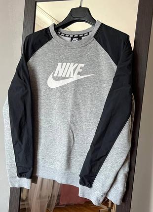 Чоловічий світшот nike сірий з великим логотипом на рукавах | неонові вставки | розмір s | стан ідеальний