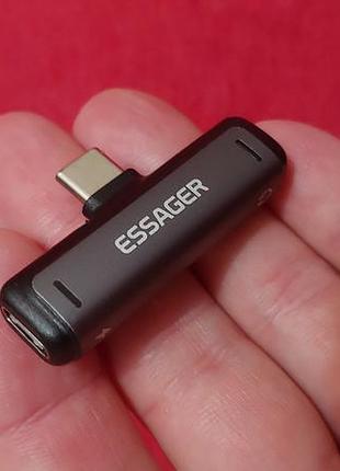 Аудио адаптер essager usb type-c и 3.5 audio музыка и зарядка  новый