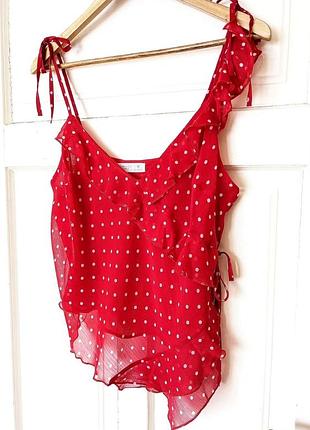 Шифоновый топ/майечка в горошек😍, с рюшками/топ/топик/топик primark, на р. s/m💔