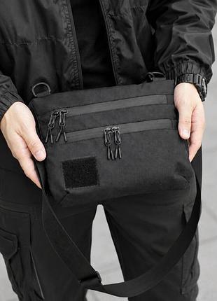 Черная мужская тактическая сумка мессенджер кордура с липучкой velcro
