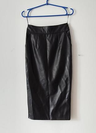 Кожаная миди юбка-карандаш,river island. s.