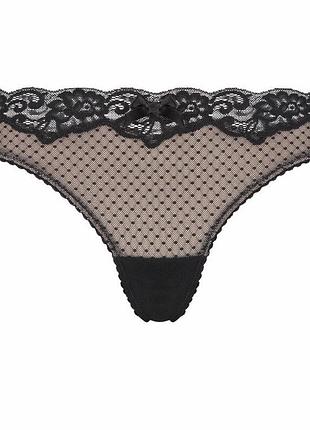 Чорні мереживні трусики стрінги hunkemoller в горошок, розмір xs
