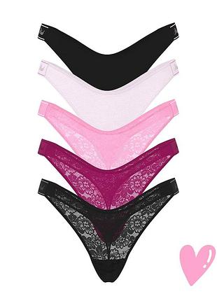Набір трусиків victoria's secret pink 5 штук стрінги victoria's secret pink ажутрі стрінги бавовняні стрінги бюстгалтер піжама