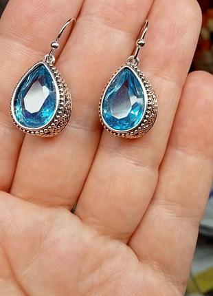 Серьги "серебро" с голубым камнем, бижутерия