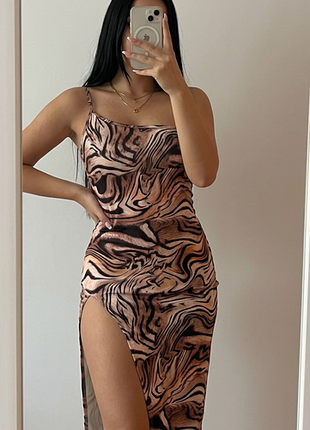 Літня сукня 🌸 літне плаття 🌸 тигровий принт 🐆 сукня на одне плече shein 👗 приталена довга сукня з розрізом m - l