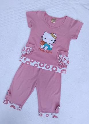 Комплект двойка летний на девочку розовый hello kitty котенок киса