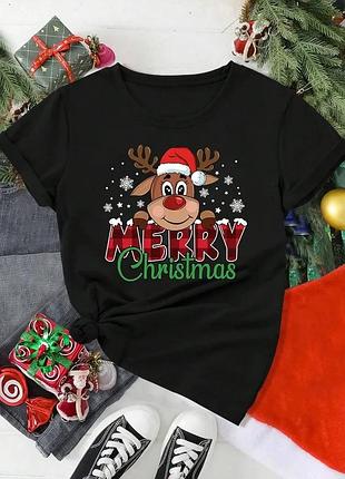 Мужская новогодняя футболка «merry christmas» с оленем - размер 2xl