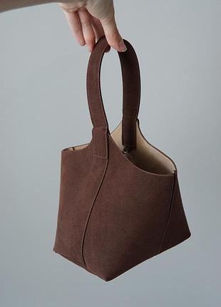 Замшева сумка zara шоколадного кольору