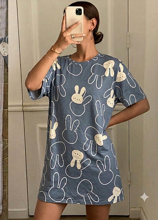 Мягкий трикотаж 🐰 ночная рубашка с зайчиками 👗 платье для сна и дома 🛌 одяг для дому xl - xxl