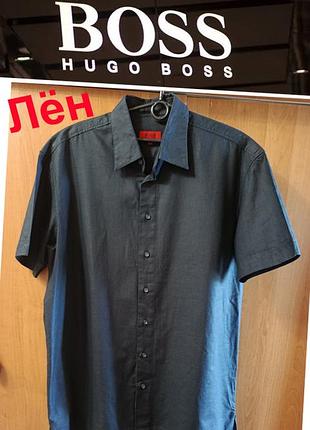 Hugo вoss. стильна, фірмова сорочка, льон 80%, р. xl, колір насичено-чорний