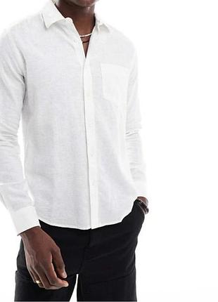 Белая рубашка regular fit из льняной смеси