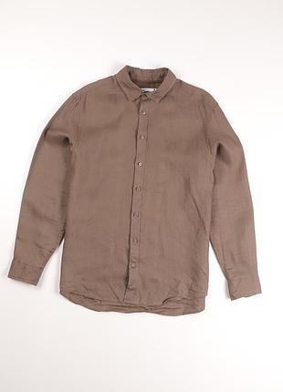 100% лляна чоловіча сорочка reserved (pure linen) в глибокому кавовому відтінку