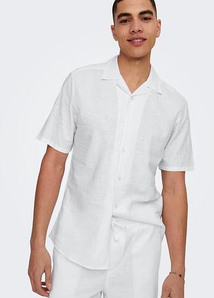 ☀️ стильная белая рубашка only &amp; onsons onscaiden resort linen (размер m / slim fit)