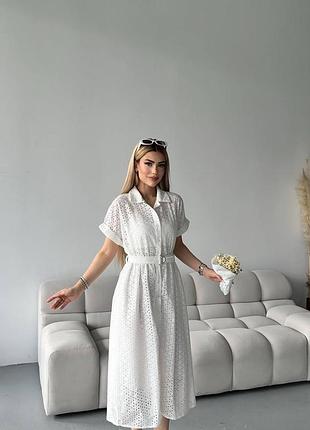 Жіноча сукня міді з прошви з поясом різні кольори