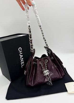 Chanel 25 small handbag burgundy lambskin with silver hardware 22х20
